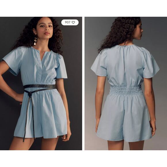 Anthropologie Pants - NWT Anthropologie The Somerset Poplin Romper Blue Size XL